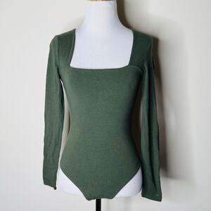 Abercrombie Olive Green Square Neck Long Sleeve Bodysuit
